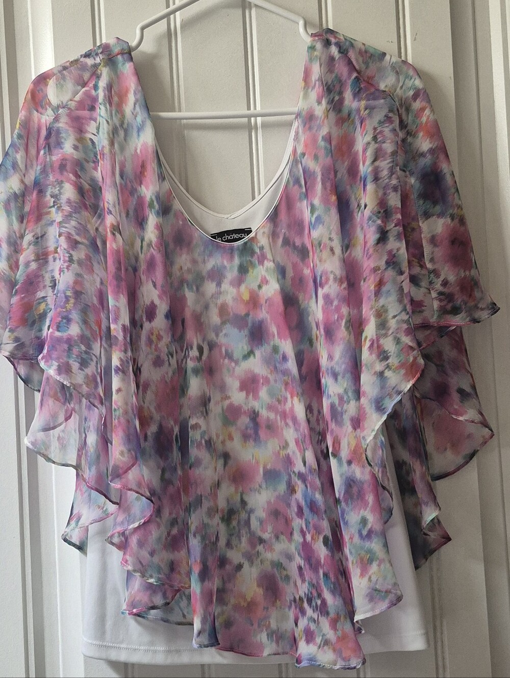Womens Chiffon Floral Print Poncho Top By Le chateau Size Medium
